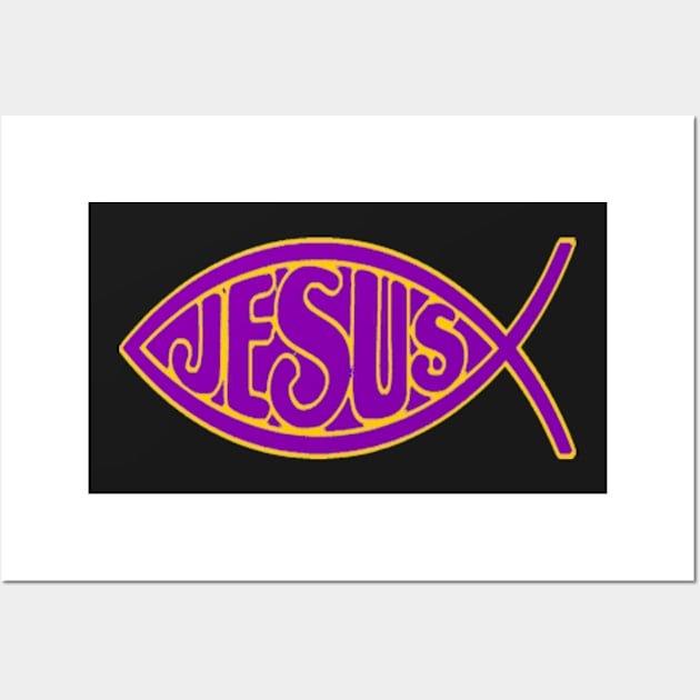 JESUS FISH PURPLE GOLD ICHTHYS CHRIST CHRISTIAN Wall Art by colormecolorado